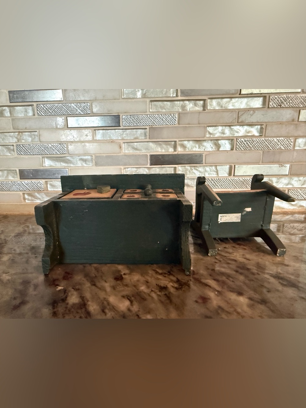 Miniature Wooden Kitchen Hutch and Chair with Apple Motif - Red and Green - Picture 6 of 6